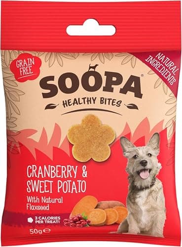 Image of Soopa Cranberry & Sweet Potato Healthy Bites, Human-Grade, Grain-Free, Natural Dog Treats for Small Dogs, Medium, Large, Puppy, Dog Training Treats, Low Calorie, Superfood, Vegan, 50 g, 1-Pack