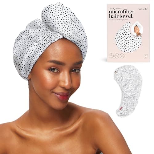 Image of Kitsch Microfiber Hair Towel Wrap for Women - Microfiber Towel, Super Absorbent, Quick Dry, Anti-Frizz - for Long and Short Hairs, Turbans for Women, Wet and Curly Hair Wrap - Micro Dot