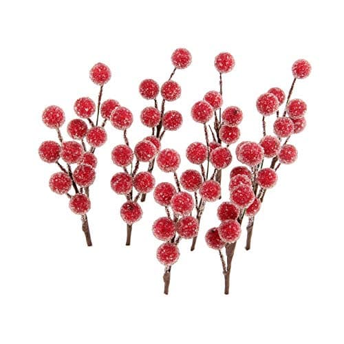 Image of Yetaha 10PCS Frosted Red Berries Christmas Decorations, Artificial Faux Snowy Red Holly Berry Stems for Christmas Tree Wreath Decoration DIY Supplies, Valentines, Wedding, Holiday Home Decor, 10.5CM