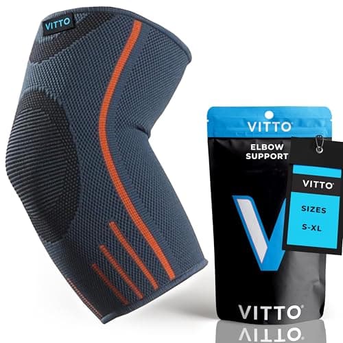 Image of VITTO Elbow Support for Men & Women - Compression Sleeve for Tendonitis, Arthritis, Injury - Tennis Elbow Support Strap, Elbow Sleeves for Weightlifting (L, Grey, Single)