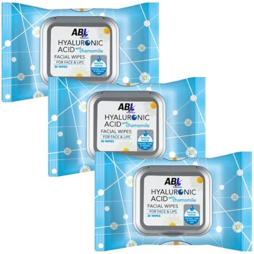 Image of Hyaluronic Acid Facial Wipes 3 x 30 Pack – Chamomile Face Cleansing Wipes for Women – Makeup Remover Wipes for Sensitive Skin – Hydrating, Gentle, 100% Biodegradable, Wet Wipes for Adults