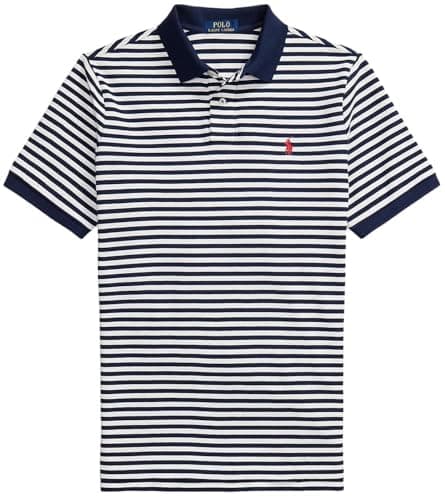Image of POLO RALPH LAUREN Men's New Classic Fit Polo Shirt, Stripped Navy / White, Medium
