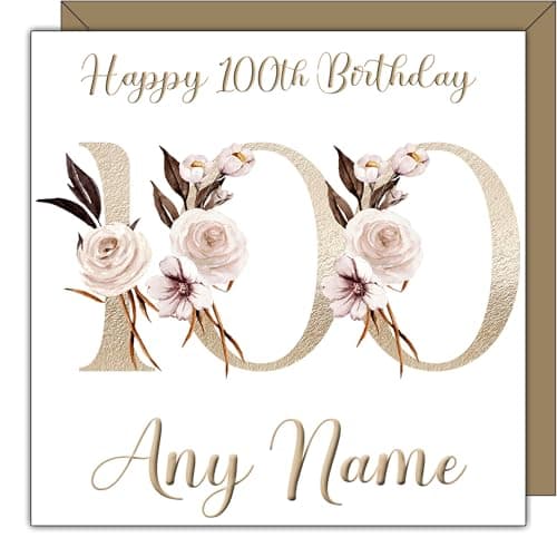 Image of Personalised 100th Birthday Card - One hundred Birthday card for women - Custom Name Floral greeting card for her - 100 today