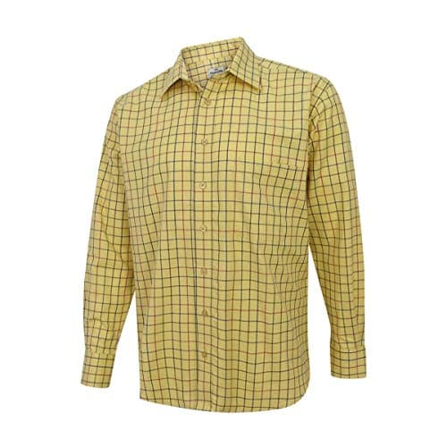 Image of Hoggs of Fife Governor Premier Tattersall Shirt Gold Check - 100% Cotton, Classic Collar Shape, Chest Pocket