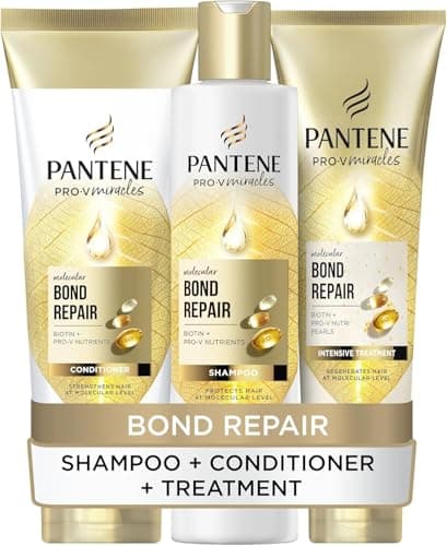 Image of Pantene Molecular Bond Repair Shampoo + Conditioner + Deep Conditioning Hair Treatment with Biotin. For Extremely Dry Damaged Hair. Hair is Visibly Healthier, Strengthened & Repaired