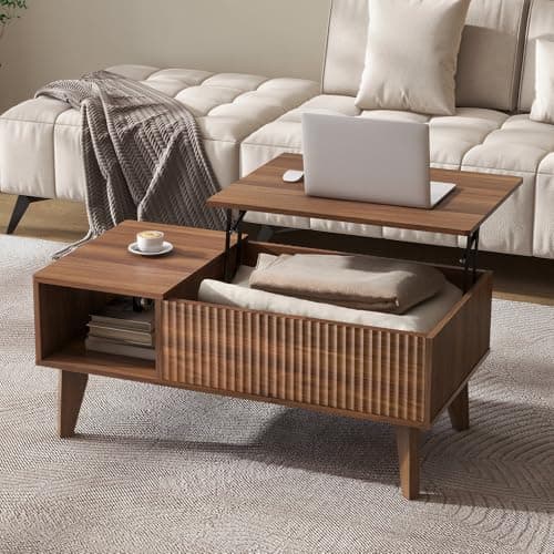 Image of LYNCOHOME Lift Top Coffee Table with Storage,Coffee Tables with Drawers,Center Table with Hidden Compartment,Wooden Coffee Tables for Living Room, Home Office,Walnut