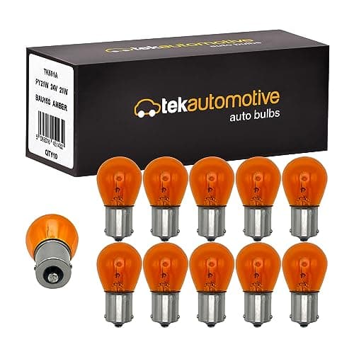 Image of Tek Automotive 588 24V Bulbs for Lorry, PY21W Indicator Bulbs, Truck Bulbs, Indicator Bulbs Orange Light, 581A 24V 21W BAU15S Amber, Off Set Pins - Box of 10