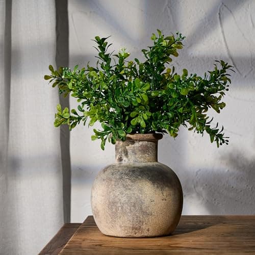 Image of PORCER 6 Inch Antique Ceramic Vase, Terracotta Vase Boho Decor Farmhouse Decorative Vase, Rustic Vase for Home Decor, Living Room, Entryway, Wedding - Grey