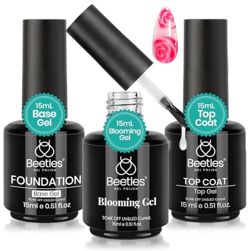 Image of Beetles 3-pc 15ml No Wipe Gel Top & Base Coat, Marble Effect Nail Art Set with UV LED Soak-off Function for Long-lasting Finish