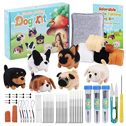 Image of SUVSOON Needle Felting Kit, 6 Doll Making Wool Needle Felting Starter Kit with Instruction, Felting Foam Mat and DIY Needle Felting Supply for DIY Craft Animal Home Decoration Birthday Gift