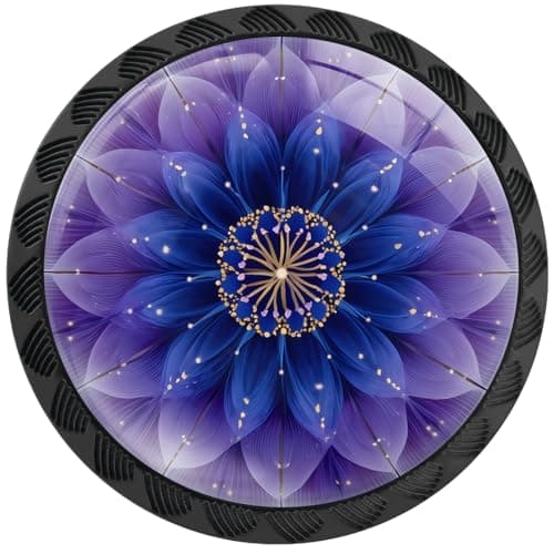 Image of Artinhand 4 Pack Purple Fractal Flower Cabinet Knobs Round Drawer Pulls Purple Flower Knob Cupboard Door Handles Hardware for Kitchen Bathroom Cabinets