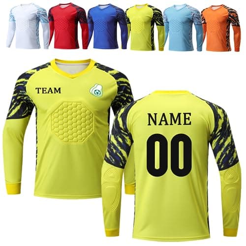 Image of Personalised Goalkeeper Kit Boys Mens Women Goalkeeper Padded Top Custom Goalkeeper Shirt Kids & Adults Goalkeeper Protective Clothing Set Yellow