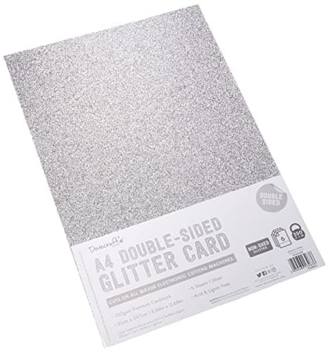 Image of Dovecraft A4 Double-Sided Glitter Card 350GSM - Non Shed - Acid and Lignin Free - For Die-Cutting, Cricut, Brother and Silhouette - For Party, Papercraft, Stationery and Home Décor, Silver (6 Pack)