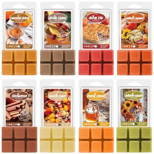 Image of SoulOrigin Autumn Scented wax Melts, Scented Soy Wax Cubes Set Multiple Flavors For Wax Warmer-Apple Cider, Candy Corn, Pumpkin Spice, Apple Pie, Autumn Harvest, Cinnamon,and Maple Syrup, 8x2.5oz