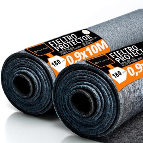 Image of OFITURIA Floor Protection Fleece 90 cm x 10 m, 180 g/m², Set of 2, Ideal for Protecting Floors during Painting and Renovations (90 cm x 10 m, Pack of 2)