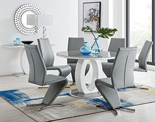 Image of Furniturebox UK Giovani Modern Stylish Grey/White High Gloss And Glass Large Round Dining Table And 4/6 Luxury Premium Willow Chairs Set (Dining Table + Elephant Grey Willow Chairs, 6 Chairs)