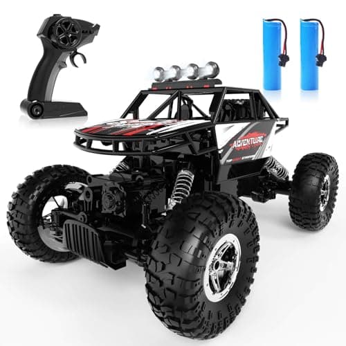 Image of DEERC 1:14 RC Monster Truck 4WD Off Road Remote Control Car, Metal Body Rock Crawler with Dual Motors, LED Lights, 2.4GHz All Terrain Hobby Truck, 2 Batteries 90 Min Play, Gift for Boys Adults