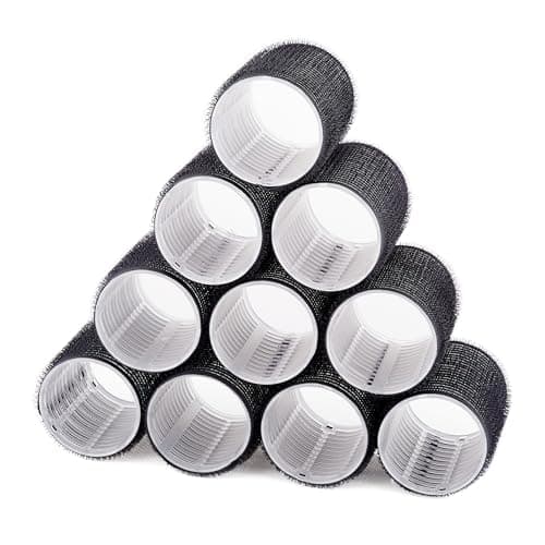 Image of KHEERANA 10 Self Grip Black Hair Rollers Medium Curlers For Short & Long Hair Salon Hairdressing Curler Self Holding DIY Roller (40MMB, 40MMB)