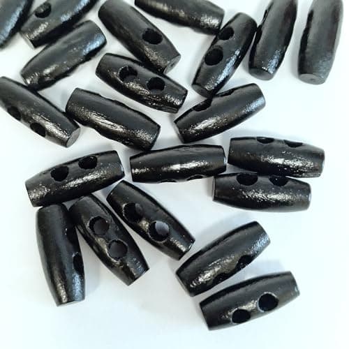 Image of MajorCrafts 40pcs 20mm Small Oval Toggle 2-Holes Wood Sewing Buttons Arts & Crafts Embellishments (Black)