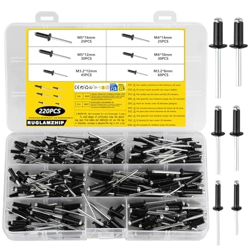 Image of 220 Pcs Black Pop Rivets Assortment Kit, Large Flange Rivets, Aluminum Blind Rivetss, 3.2mm 4mm 5mm Pop Blind Rivetss, for Metal, Furniture, Car, Rails and DIY