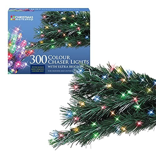 Image of The Christmas Workshop 77670 300 Multi-Coloured LED Chaser Christmas Lights/Indoor or Outdoor Fairy Lights / 20.9 Metres / 8 Light Modes/Great for Christmas, Weddings & Gardens