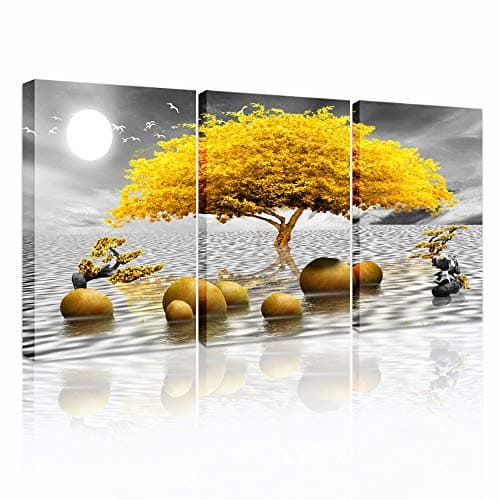 Image of hyidecorart Yellow Tree Canvas Wall Art for Living Room, Modern Artwork Nature Landscape Bathroom Pictures Bedroom Wall Decor, Family Prints Paintings Wall Decorations Kitchen Dining Room Office