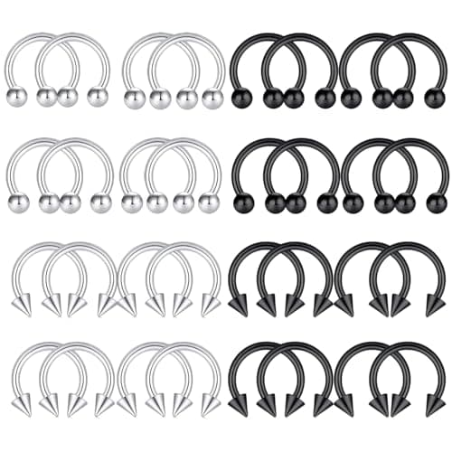 Image of Gubilacrum 32PCS 6-12mm Horseshoe Nose Ring Collection, Septum Piercing Jewellery, Body Jewellery Set, Multiple for Lip and Nose Piercings,Body Piercing Jewellery Collection