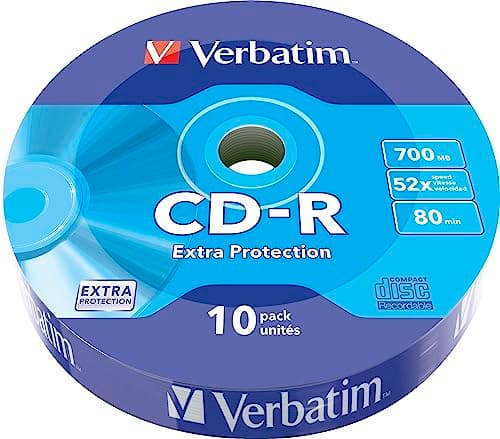 Image of Verbatim CD-R Extra Protection 700MB CD Blanks - Ideal for Photo and Video Recording - Compatible with Any Conventional CD Drive - Pack of 10 Spindle