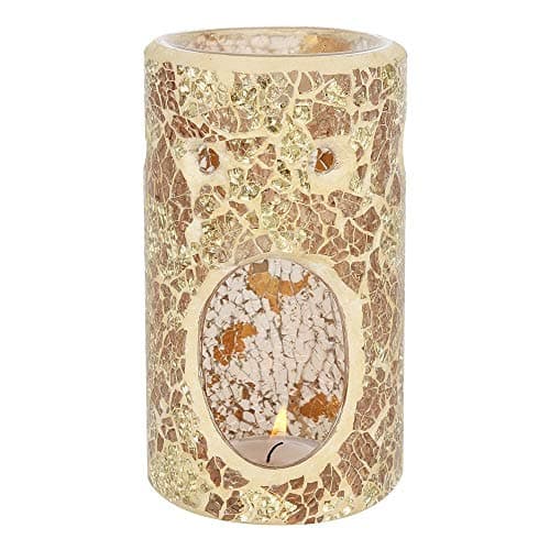 Image of Elegant Gold Glass Pillar Crackle Oil Burner - 14.5cm x 8cm (1 Pc.) - Luxurious Design, Premium Material, Aromatherapy Accessory - Ideal for Home & Office Decor