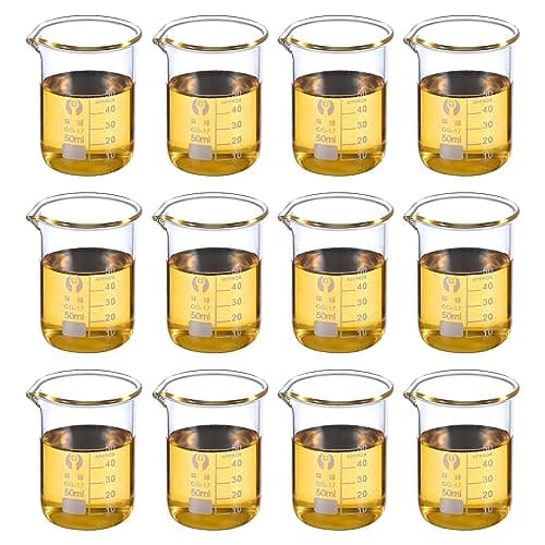 Image of PATIKIL 50ml Low Form Glass Beaker, 12 Pack 3.3 Borosilicate Glass Graduated Printed Scale Measuring Cups with Spout for Kitchen Lab Liquids