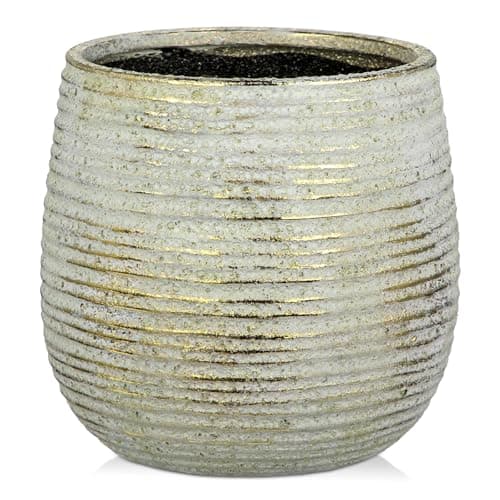 Image of Oairse Vintage Ceramic Plant Pot with Drainage Hole 13CM Textured Indoor Flower Planter with Gold Accents, Decorative Round Pot for Succulents, Herbs, Snake Plant, Home Office Decor