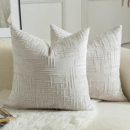 Image of Mandioo Pack of 2 Solid Decorative Soft Chenille Pearl Gray Cushion Covers 55x55cm 22x22 Inch Lumbar Accent Solid Throw Pillow Case Soft Cozy Luxury Pillow Covers for Sofa Couch Bedroom