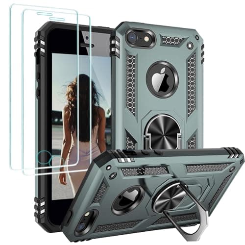 Image of Jeylly for iPhone SE 2016 Case, iPhone 5/5S Case with 2Pcs HD Screen Protector, Military Grade Drop Protection Magnetic Ring Stand Holder Rugged Phone Cover for Girls Boys Kids, Green/Black