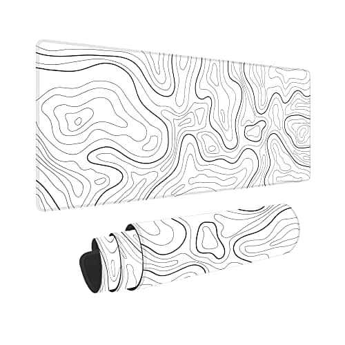 Image of Topographic Extended White Mouse Pad Large,Gaming Mouse Pad Desk mat,Mouse Pad XL Mousepad,Minimalist Mouse Mat Desk Pad,31.5 x 11.8 in Computer Keyboard Gaming Mouse Pad with 3mm Non-Slip Base White