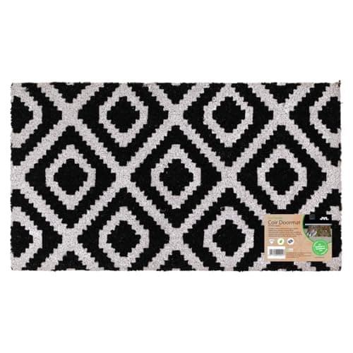 Image of JVL Eco-Friendly Latex Backed Coir Entrance Doormat, 40x70cm - Monochrome Diamond