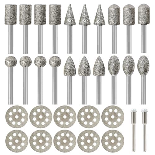 Image of Hakkin 30Pcs Diamond Grinding Bit Set Compatible with Dremel Accessory Diamond Grinding Burr Rotary Tool Accessories with 3mm Shank Cutting Wheel for Stone Glass Carving Polishing