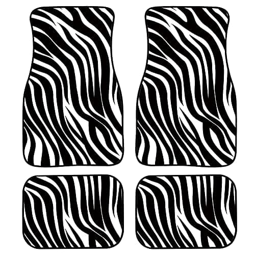 Image of Biyejit Zebra Print Decorative Car Floor Mats Set of 4 for Front Rear Seats, Heavy Duty Rubber Backing Universal Fit,SUV Interior Accessories