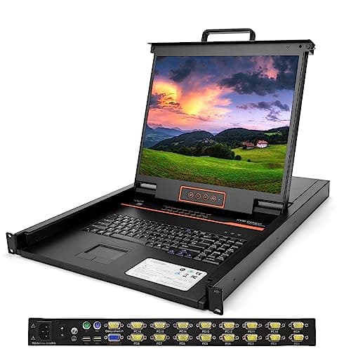 Image of 1U Rack Mount KVM Console Built-in 16 Port VGA KVM Switch, 19" Rackmount Monitor, Keyboard and Touchpad,OSD/Hotkey/Button Switching,1280X1024@60Hz, 5:4 Aspect Ratio,Incl. VGA KVM Cables, Fits 19" Rack
