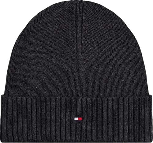 Image of Tommy Hilfiger Men’s Flag Cotton Knitted Beanie with Cashmere, Multicolor (Charcoal Gray), One Size