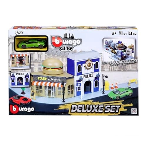 Image of Bburago STREET FIRE CITY DELUXE Playest with 2 Die-Cast Cars - 1:43 Scale