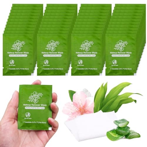 Image of Makeup Remover Wipes Bulk Individually Wrapped,Travel Makeup Wipes Bulk Gentle for Face Cleansing Mascara Lipstick Travel (pack of 50)