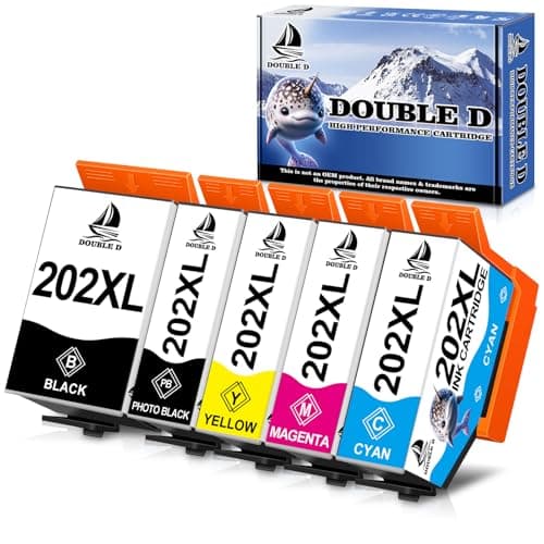 Image of DOUBLE D 202XL Ink Cartridges for Epson 202XL 202 Ink Cartridges, Work with Epson Expression Premium XP-6105 XP-6100 XP-6005 XP-6000 Printer (1BK 1PBK 1C 1M 1Y) 5 Pack