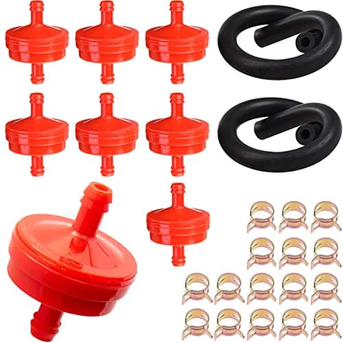Image of ZAMDOE 8 Pcs Fuel Filter for Lawn Mower, Fits 1/4" I.D. Fuel Line, for 298090 394358S 5098K AM38708 7-6572 AM107314 5018 Red Inline Fuel Filter, with 2 Fuel Hose & 16 Clamps