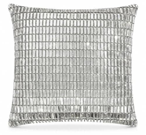 Image of Lux Sparkles London Silver & Grey Rhinestone Velvet Cushion Cover Grey Velvet Back Throw Pillow, Decorative Cushion for Sofa, Bed & Living Room (45x45cm) 18x18Inch