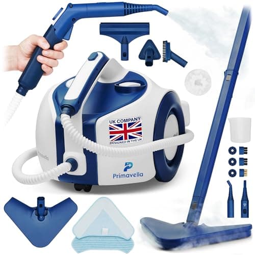 Image of Primavella - Steam Cleaner - 1800 Watts, 3.5 Bar Pressure, 1.5 Litre Tank - 16 Accessories for Cleaning Bathroom, Kitchen, Tiles, Glass, Floors, Joints, Upholstered Furniture, Sofa, Car