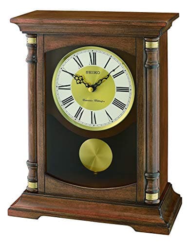 Image of Seiko Wooden Melody Mantel Clock with Pendulum, Wood, Brown, 16.5 x 30.2 x 39.1 cm