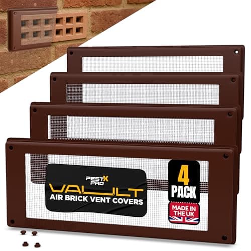 Image of Pest-X Pro Vault Air Brick Covers 254mm x 102mm (4 Pack) - Rodent Control Vent Covers Exterior - Air Brick Pest Guard - Vent Cover for Walls Outside - Stops Mice and Pests - Brown