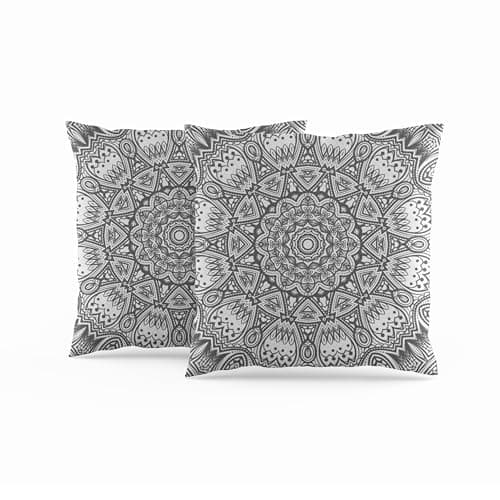 Image of ggaimwf Moroccan Cushion Covers 45x45cm Grey Ethnic Boho Cushions Indian Style Abstract Mandala Arabesque Meditation Hippie Modern Throw Pillow Cover for Sofa Living Room Bed Pillowcase Set of 2