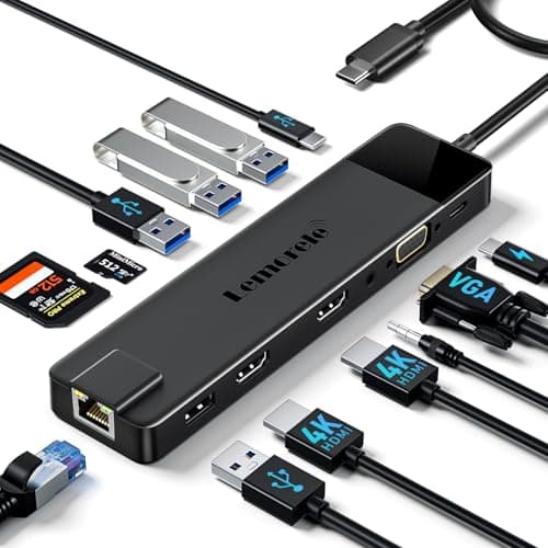 Image of Upgrade Lemorele 13 in 1 Docking Station, 3*Display USB C Hub Adapter to 2 HDMI 4K,VGA,Gigabit Ethernet,2 USB 3.0& 2.0, USB C 3.0 Data,100W PD,3.5mm Audio for Lenovo,Surface,MacBook Laptop