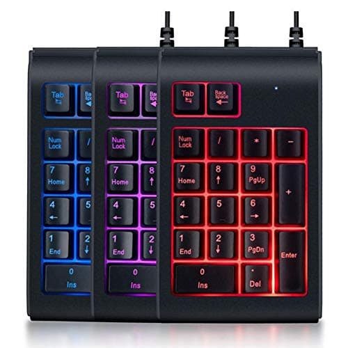 Image of Gaeirt Numeric Keypad Numpad, 19 Key Keyboard Mechanical Tricolor Backlit Keypad, Laptop Wired Keypad 19 Key Keyboard Number Pad Portable for School Office(black)